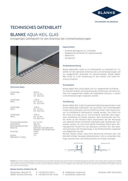 BLANKE AQUA-KEIL GLAS Technisches Datenblatt