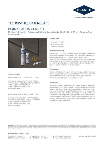 BLANKE AQUA-GLAS KIT Technisches Datenblatt