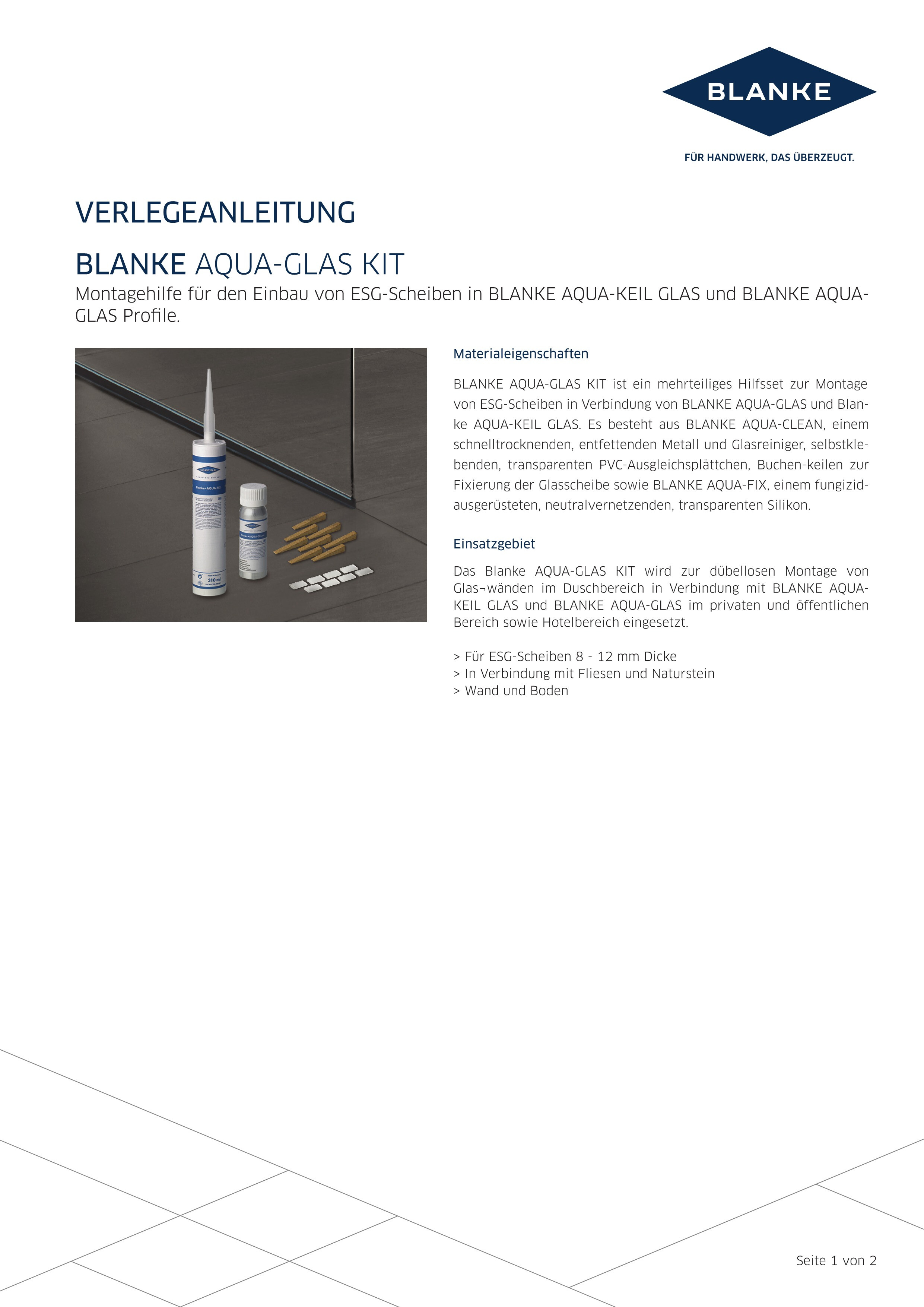 BLANKE AQUA-GLAS KIT Verarbeitungsanleitung