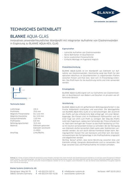 BLANKE AQUA-GLAS Technisches Datenblatt