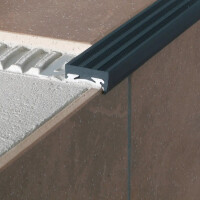 Stufenprofil, Aluminium, natur, graphitschwarzer Einleger, 11mm/3m